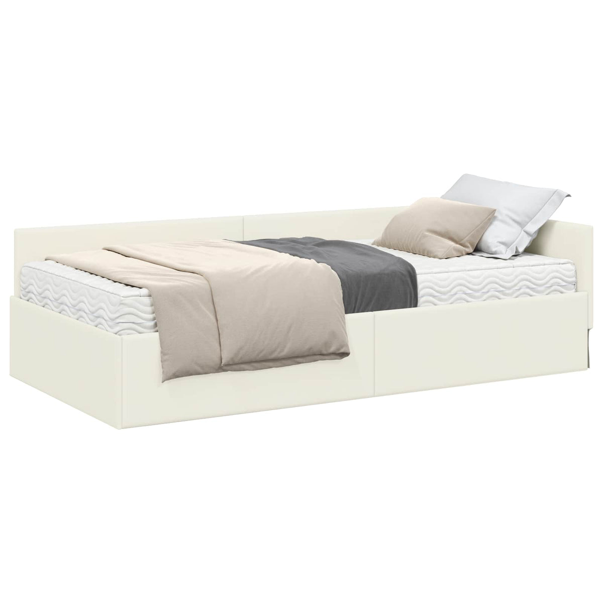 Eckbettgestell mit Matratze 2 stk. Creme 90 x 200 cm Samt