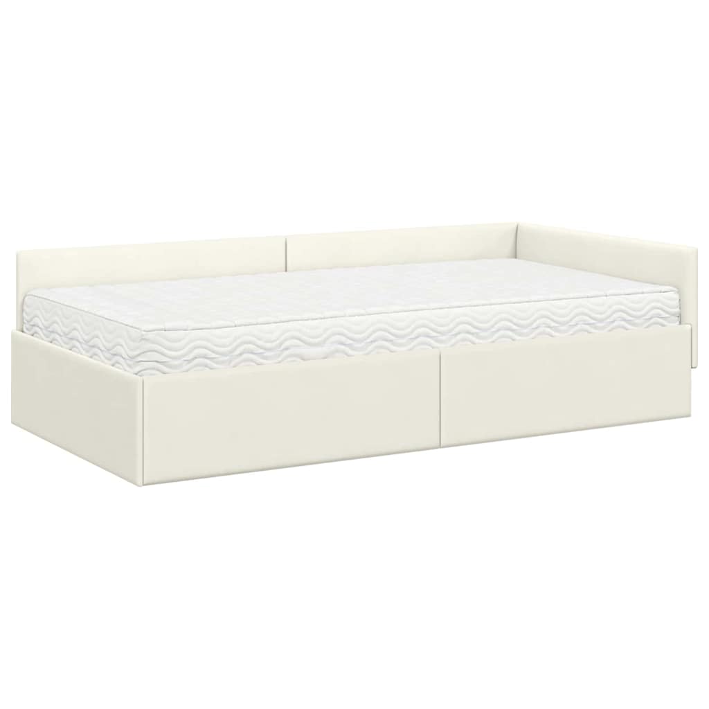 Eckbettgestell mit Matratze 2 stk. Creme 90 x 200 cm Samt