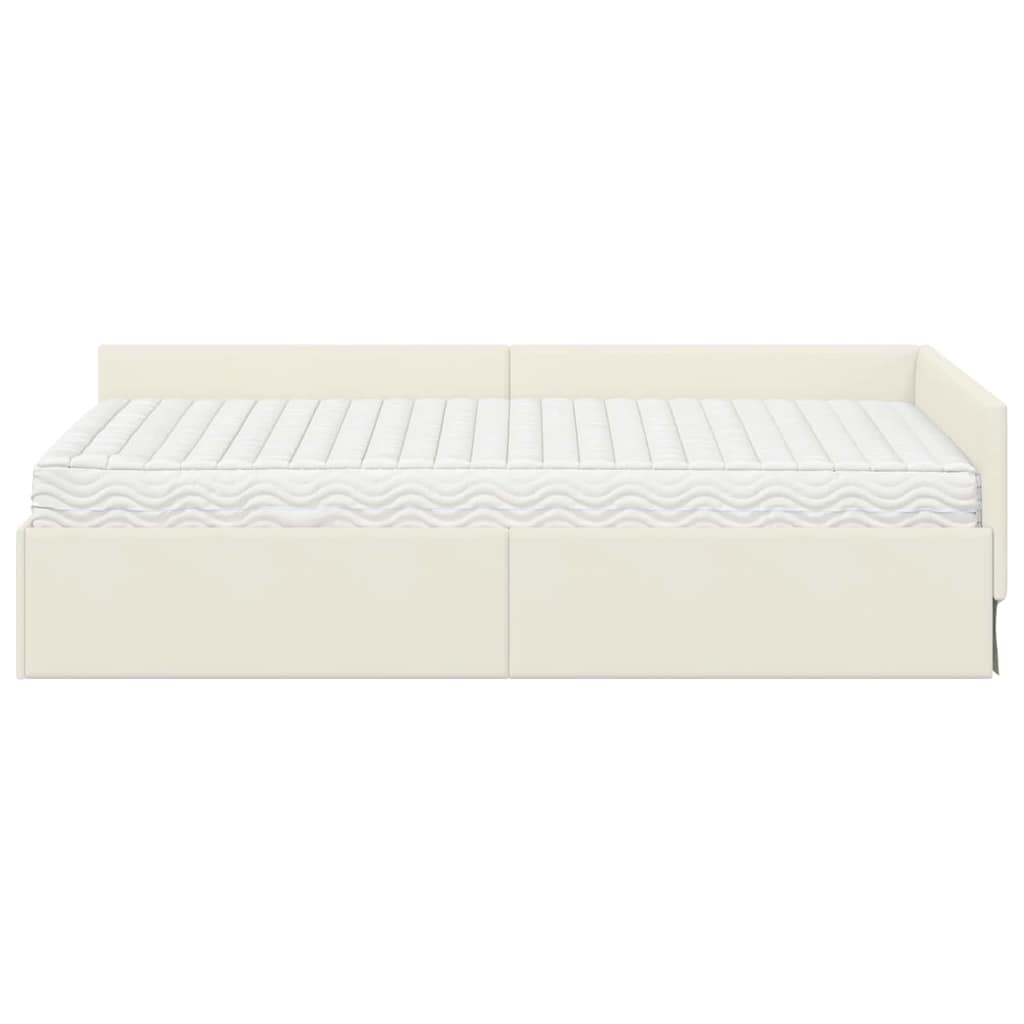Eckbettgestell mit Matratze 2 stk. Creme 90 x 200 cm Samt