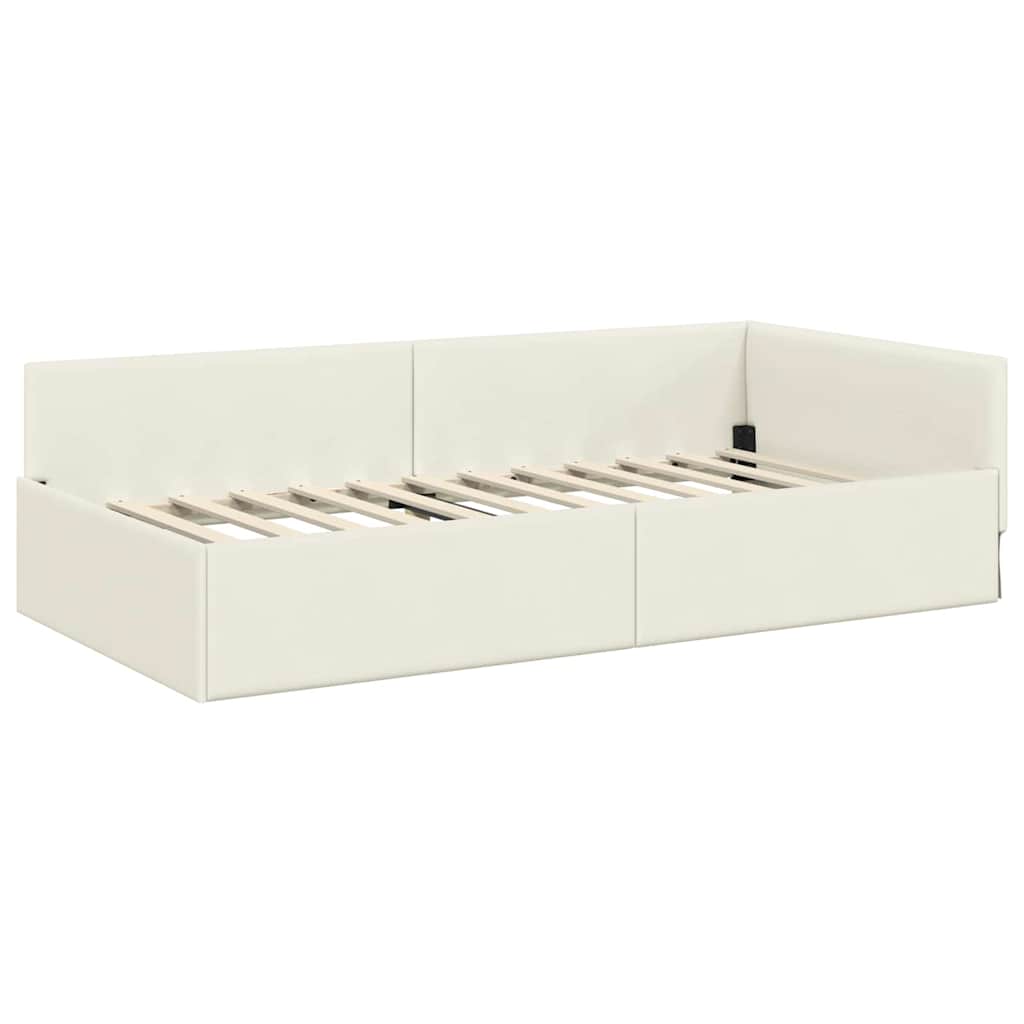 Eckbettgestell mit Matratze 2 stk. Creme 90 x 200 cm Samt