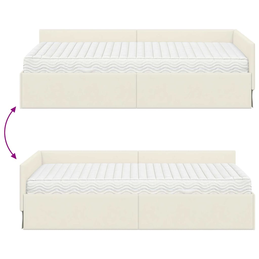Eckbettgestell mit Matratze 2 stk. Creme 90 x 200 cm Samt