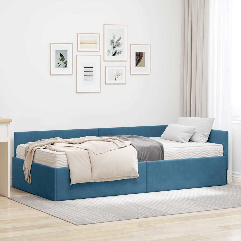 Eckbettgestell mit Matratze 2 stk. Blau 100 x 200 cm Samt