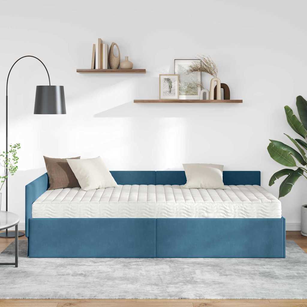 Eckbettgestell mit Matratze 2 stk. Blau 100 x 200 cm Samt