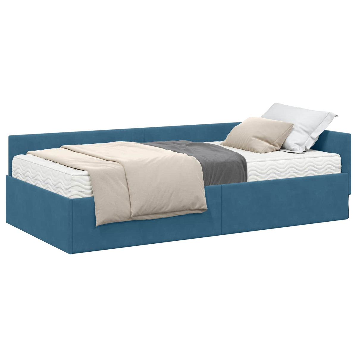Eckbettgestell mit Matratze 2 stk. Blau 100 x 200 cm Samt