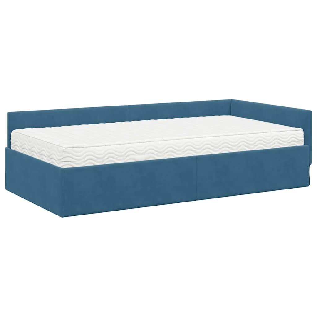 Eckbettgestell mit Matratze 2 stk. Blau 100 x 200 cm Samt