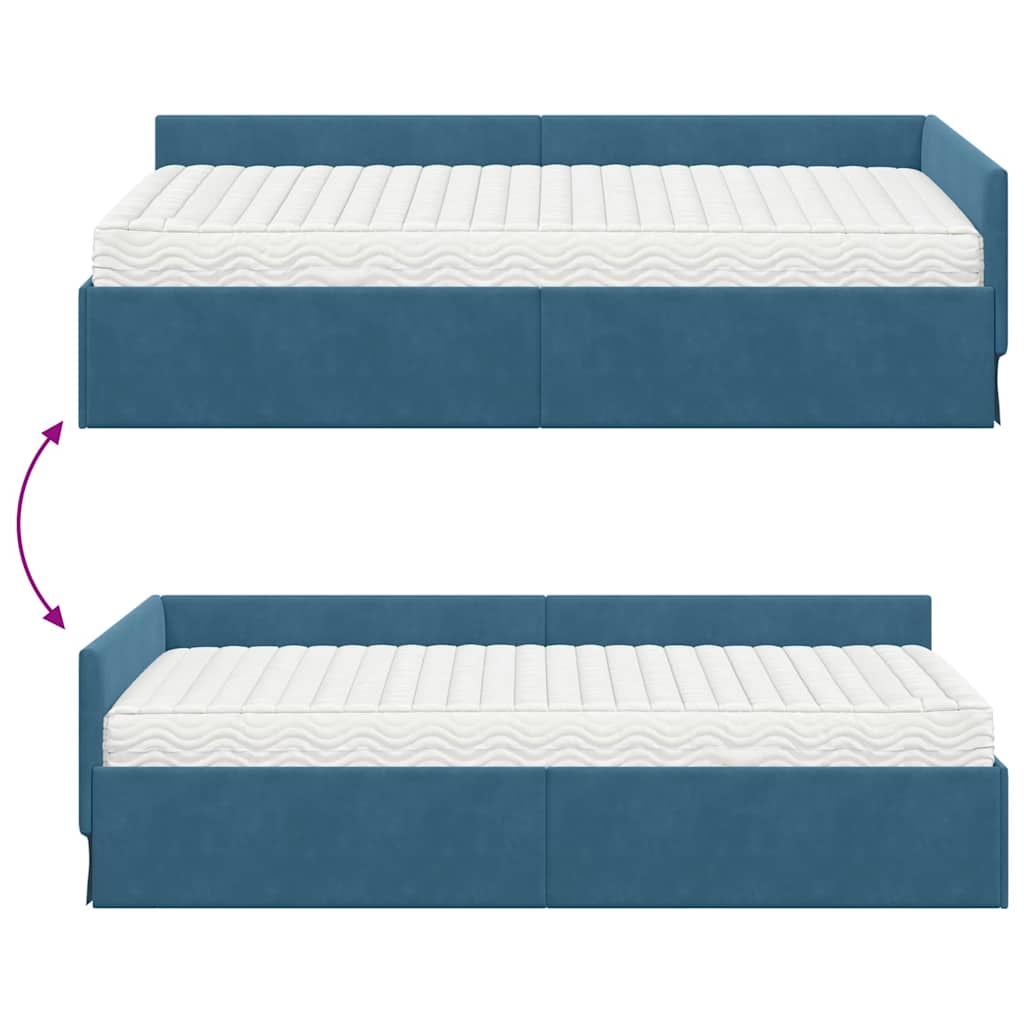 Eckbettgestell mit Matratze 2 stk. Blau 100 x 200 cm Samt