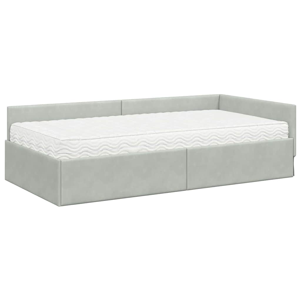 Eckbettgestell mit Matratze 2 stk. Hellgrau 100 x 200 cm Samt