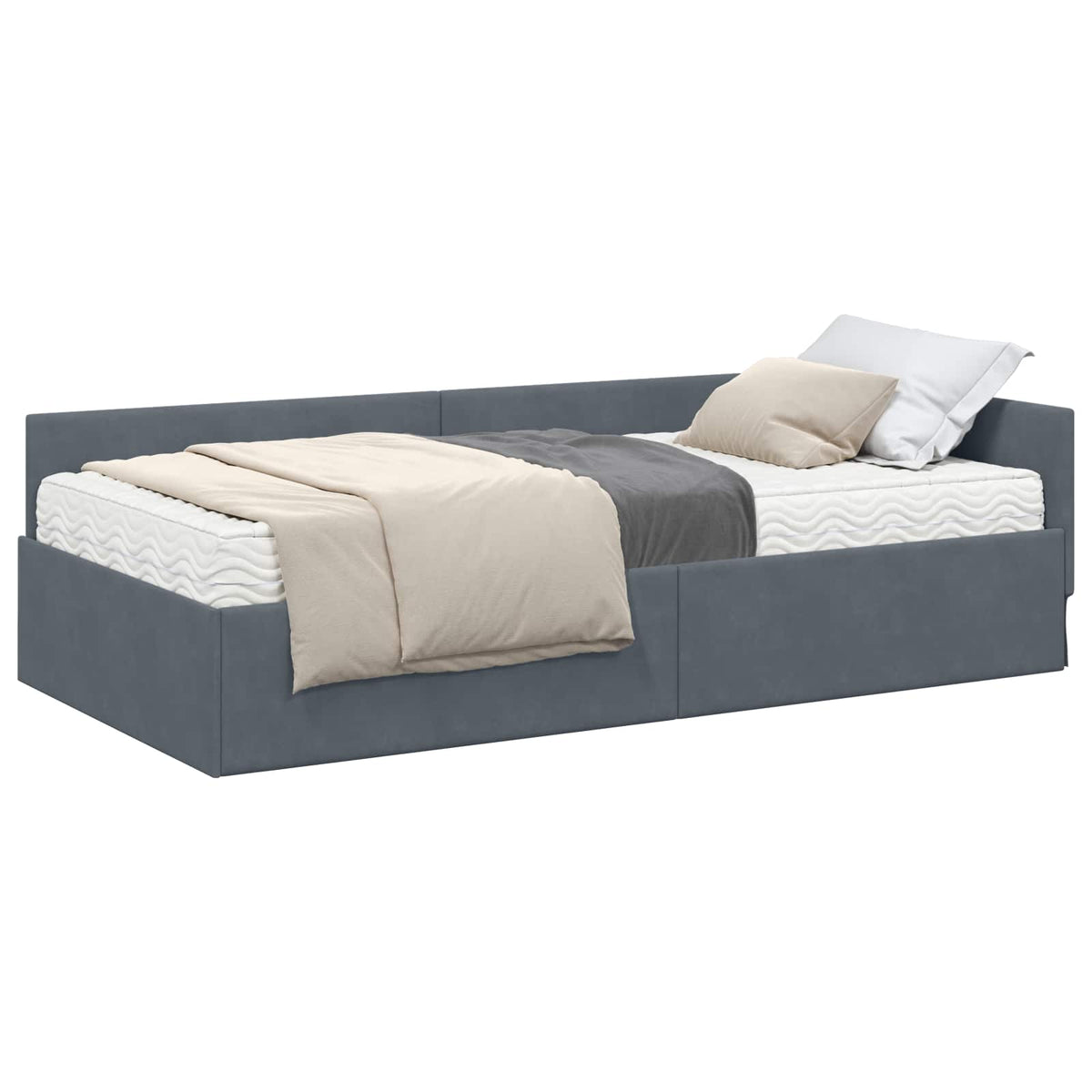 Eckbettgestell mit Matratze 2 stk. Dunkelgrau 100 x 200 cm Samt