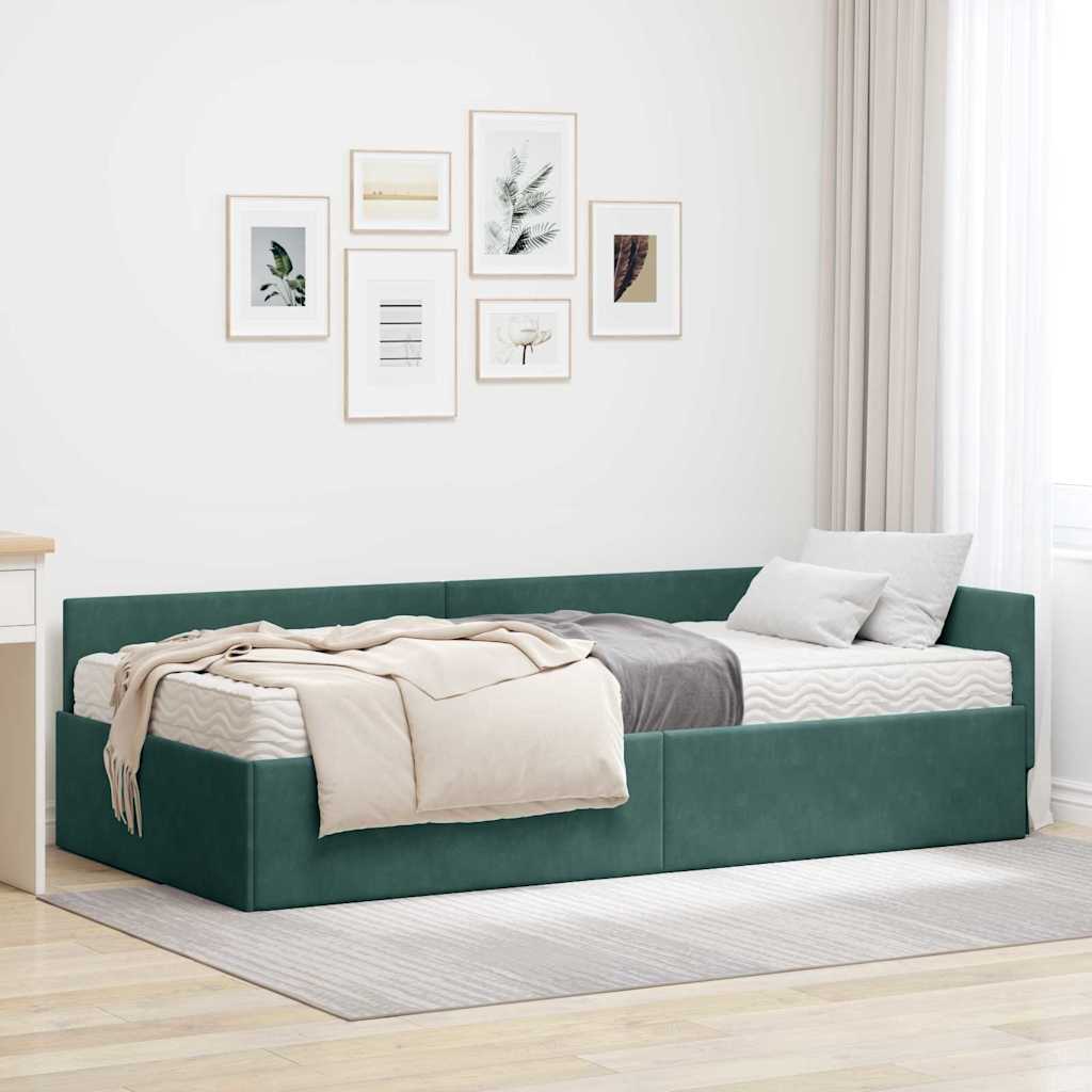 Eckbettgestell mit Matratze 2 stk. Dunkelgrün 100 x 200 cm Samt