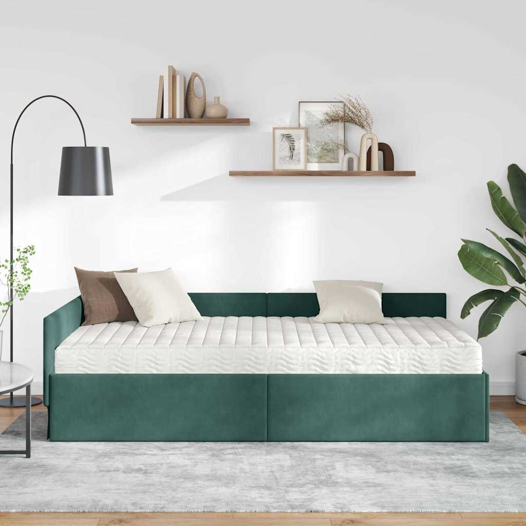 Eckbettgestell mit Matratze 2 stk. Dunkelgrün 100 x 200 cm Samt
