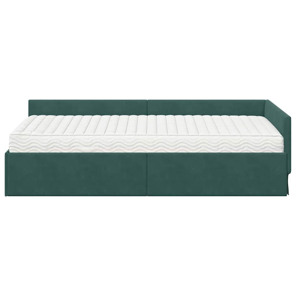 Eckbettgestell mit Matratze 2 stk. Dunkelgrün 100 x 200 cm Samt