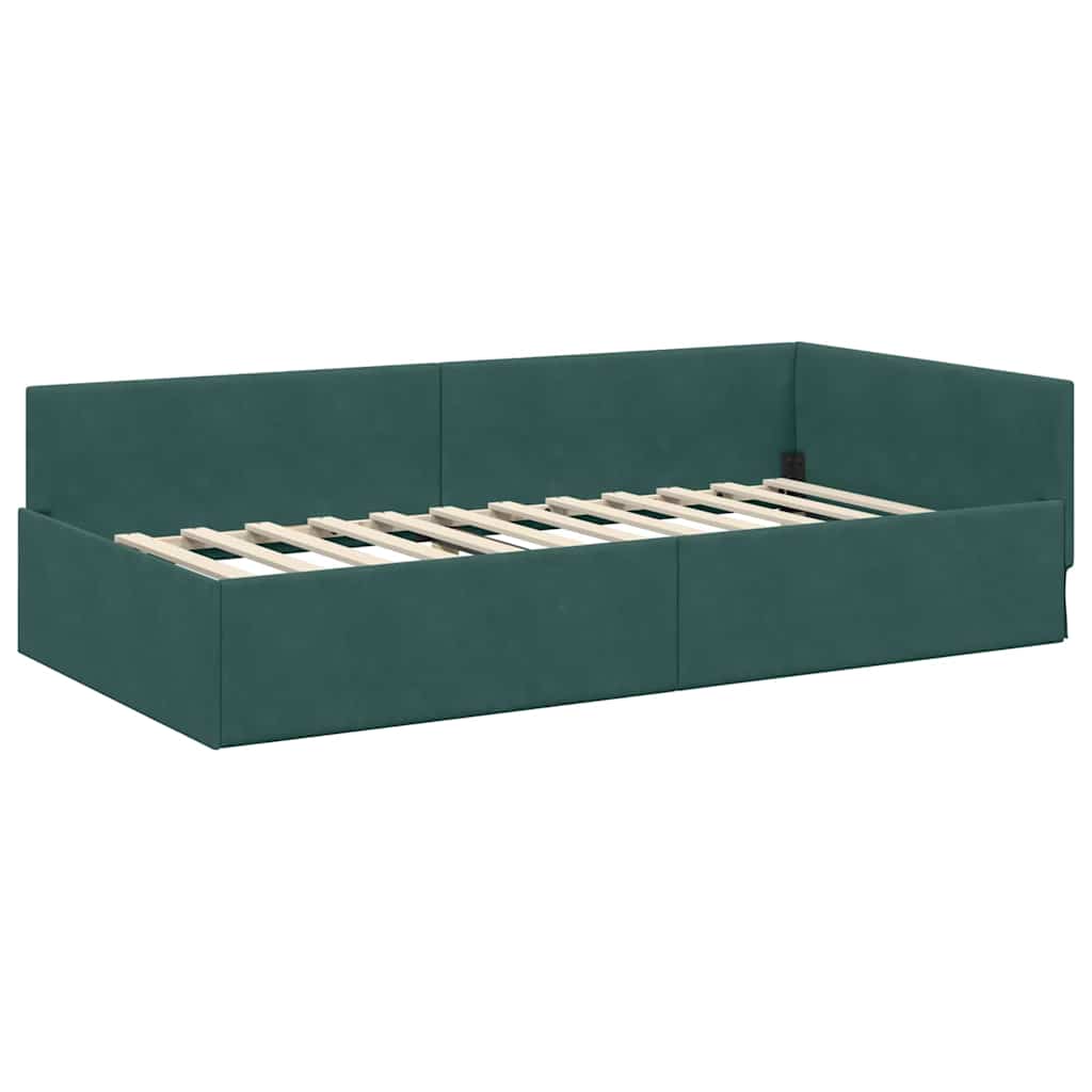 Eckbettgestell mit Matratze 2 stk. Dunkelgrün 100 x 200 cm Samt