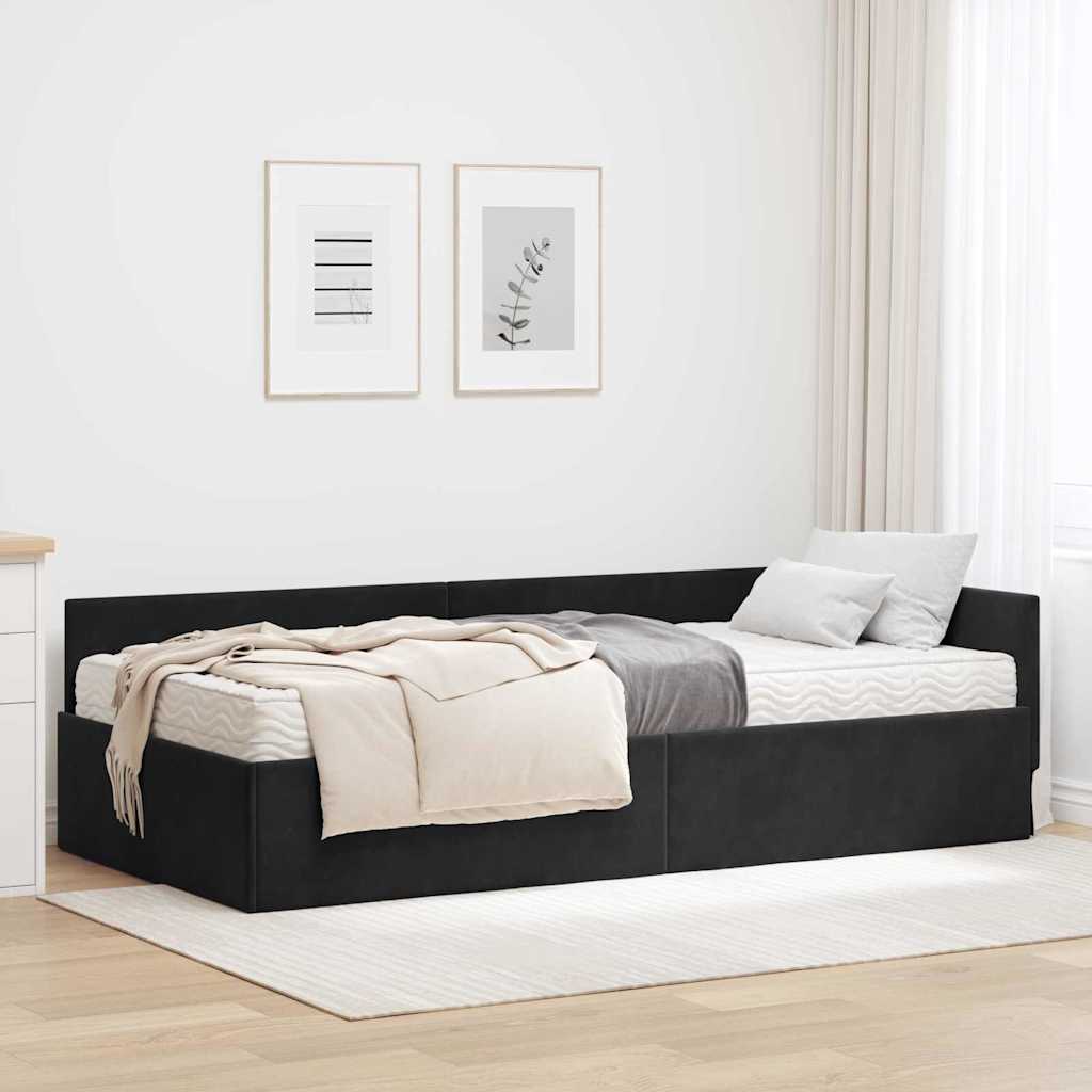 Eckbettgestell mit Matratze 2 stk. Schwarz 100 x 200 cm Samt