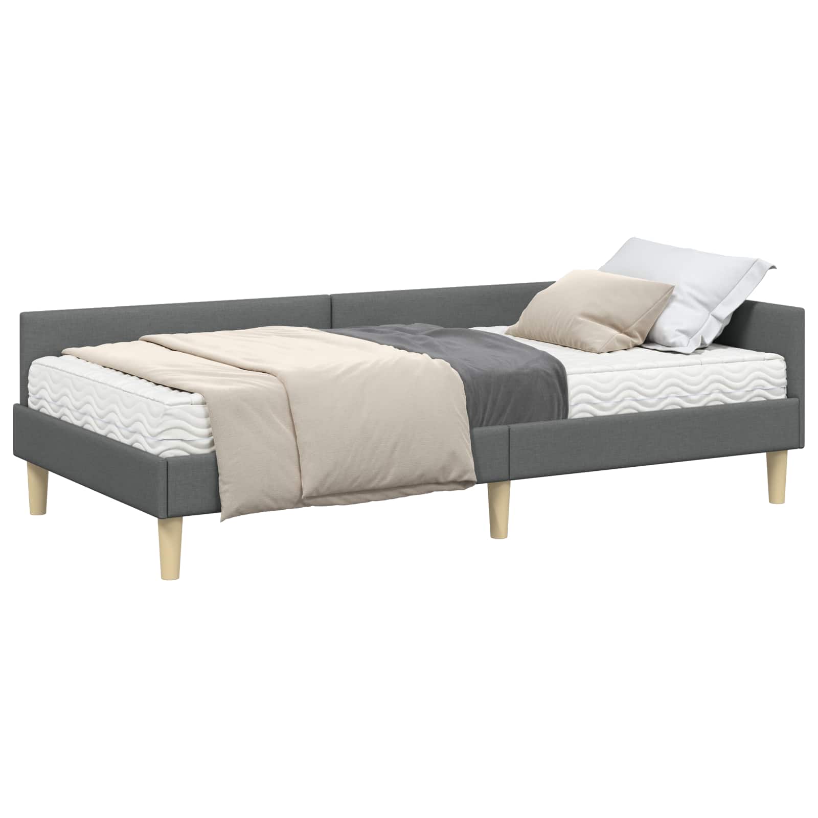 Eckbettgestell mit Matratze mit Matratze 2 pcs Grau Stoff