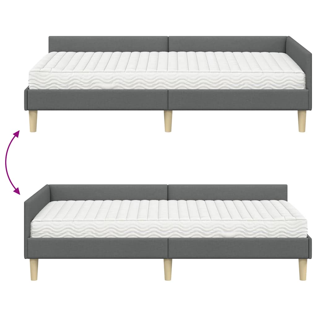 Eckbettgestell mit Matratze mit Matratze 2 pcs Grau Stoff