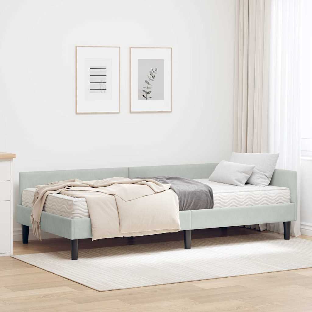 Eckbettgestell mit Matratze 2 stk. Hellgrau 80 x 200 cm Samt