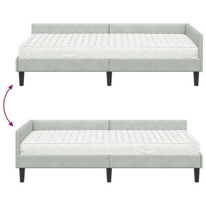 Eckbettgestell mit Matratze 2 stk. Hellgrau 80 x 200 cm Samt