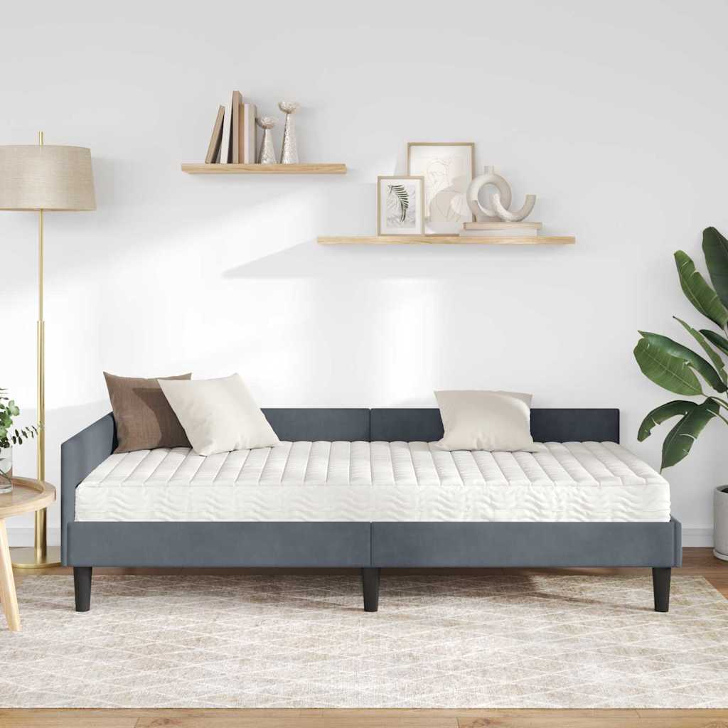 Eckbettgestell mit Matratze 2 stk. Dunkelgrau 90 x 190 cm Samt