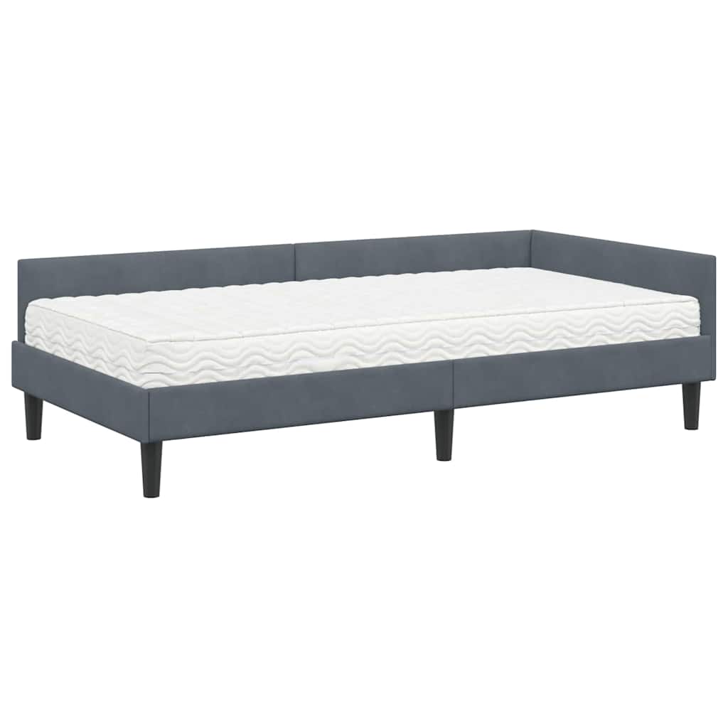 Eckbettgestell mit Matratze 2 stk. Dunkelgrau 90 x 190 cm Samt
