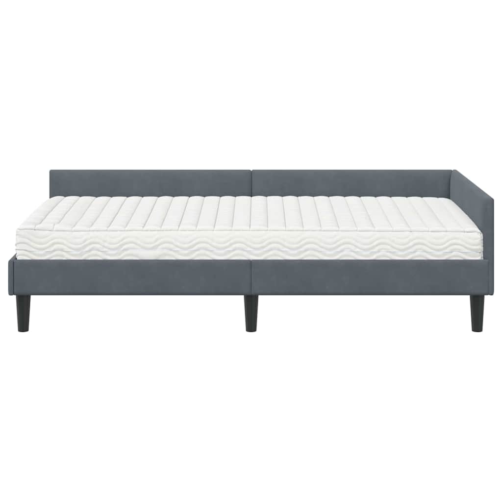 Eckbettgestell mit Matratze 2 stk. Dunkelgrau 90 x 190 cm Samt