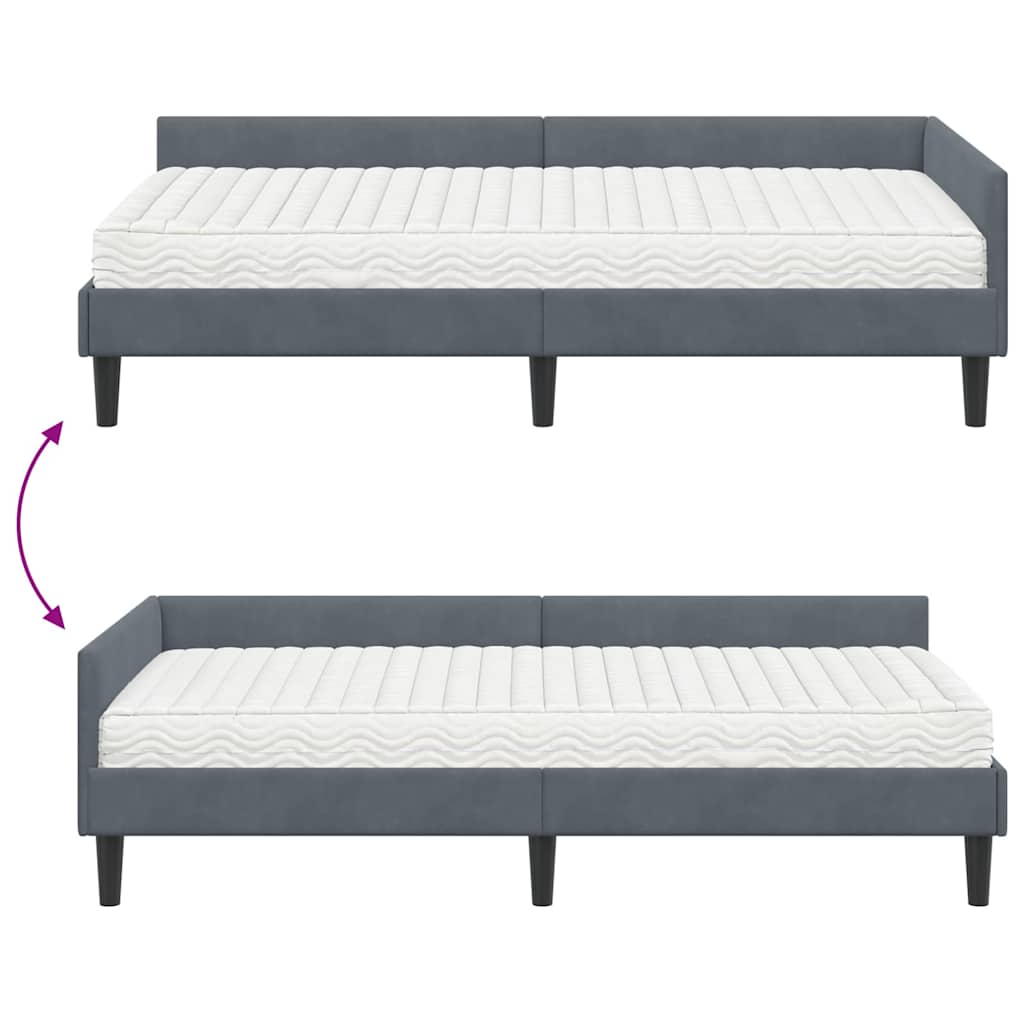 Eckbettgestell mit Matratze 2 stk. Dunkelgrau 90 x 190 cm Samt