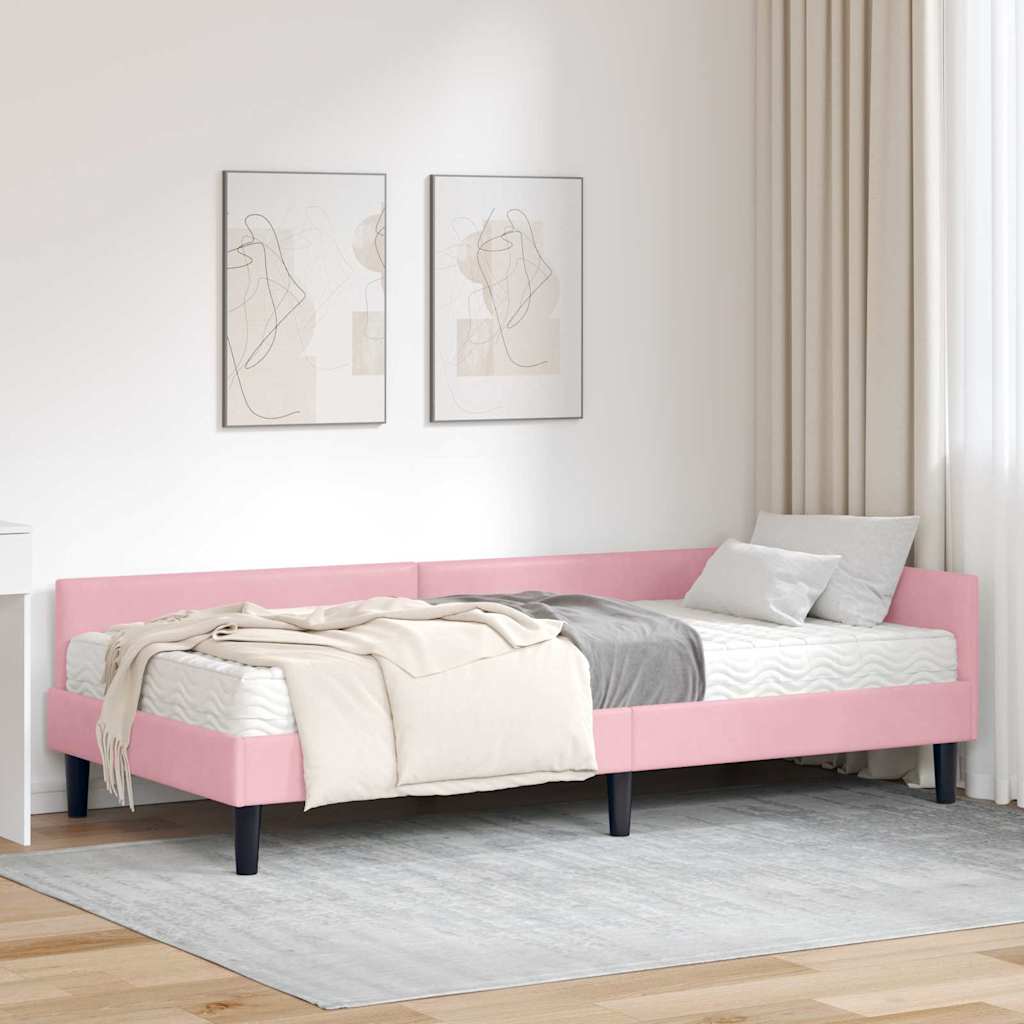 Eckbettgestell mit Matratze 2 stk. Rosa 90 x 190 cm Samt