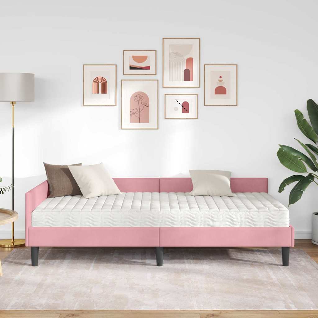 Eckbettgestell mit Matratze 2 stk. Rosa 90 x 190 cm Samt