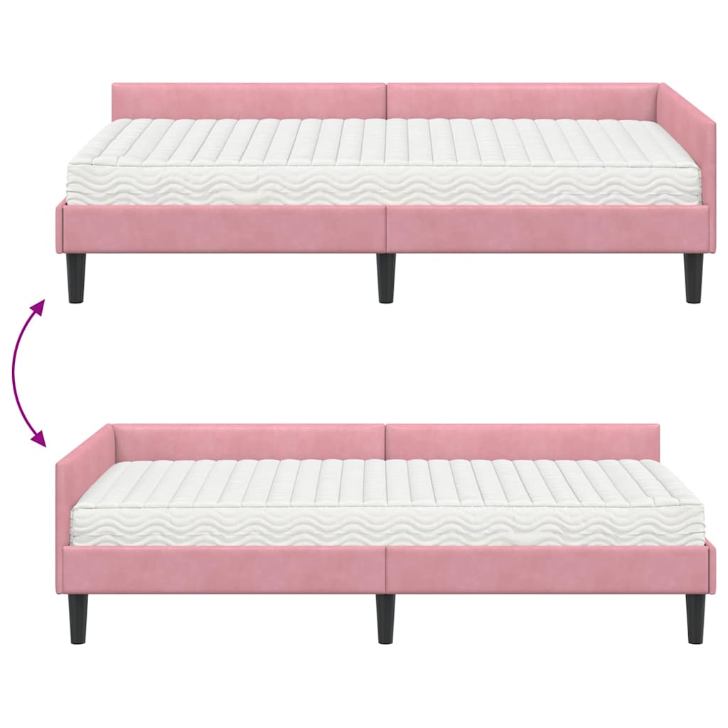 Eckbettgestell mit Matratze 2 stk. Rosa 90 x 190 cm Samt