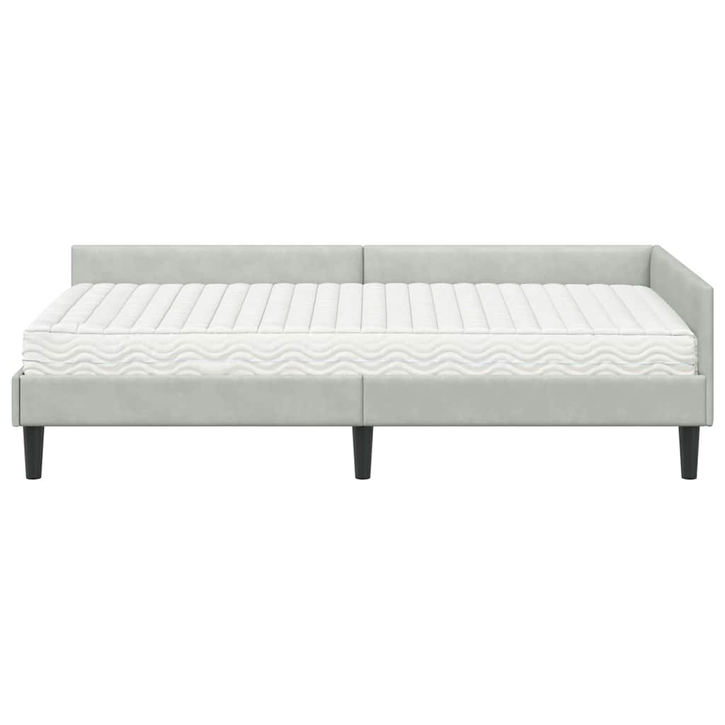 Eckbettgestell mit Matratze 2 stk. Hellgrau 90 x 200 cm Samt