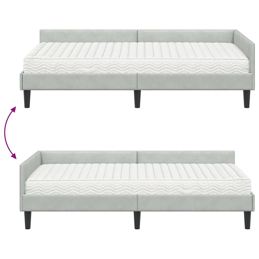 Eckbettgestell mit Matratze 2 stk. Hellgrau 90 x 200 cm Samt