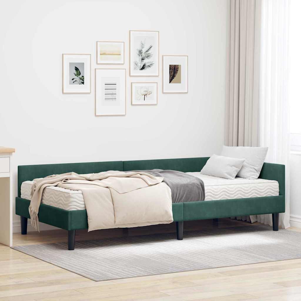 Eckbettgestell mit Matratze 2 stk. Dunkelgrün 90 x 200 cm Samt