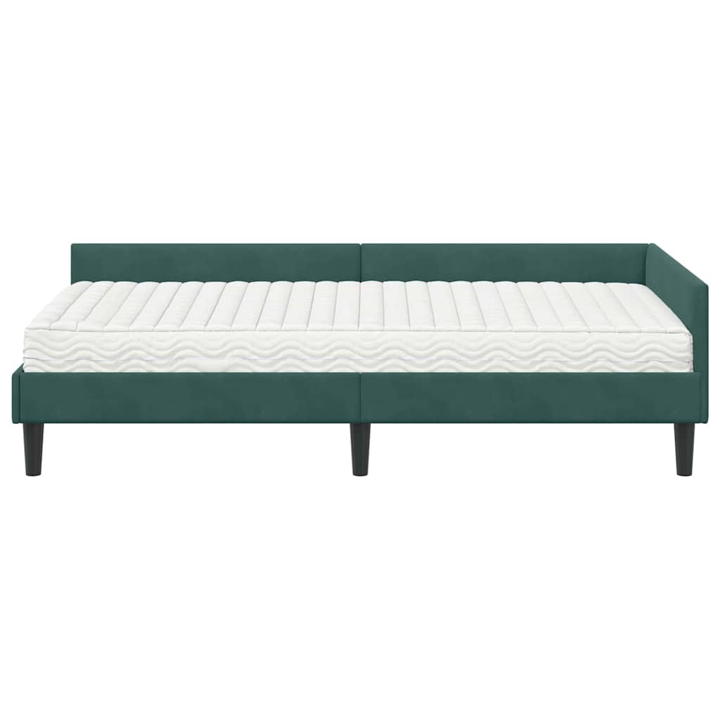 Eckbettgestell mit Matratze 2 stk. Dunkelgrün 90 x 200 cm Samt