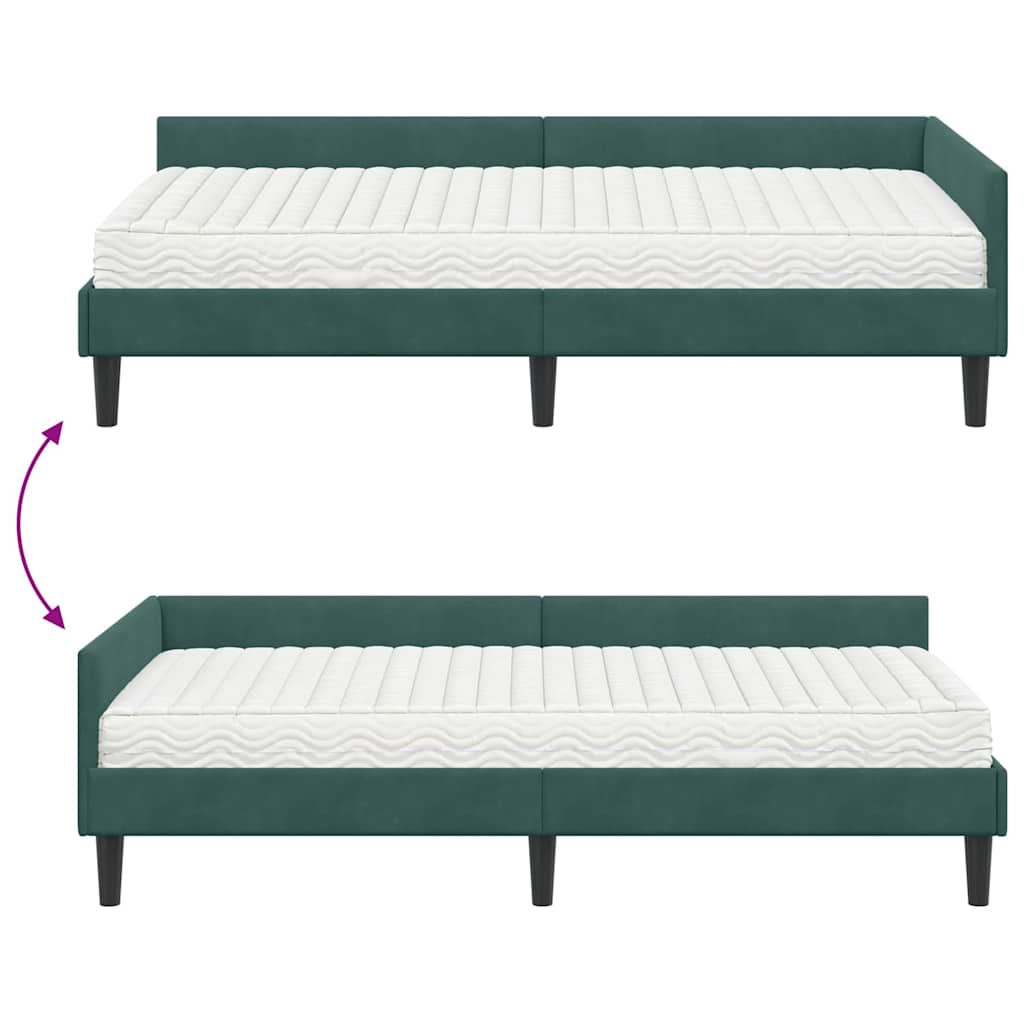 Eckbettgestell mit Matratze 2 stk. Dunkelgrün 90 x 200 cm Samt