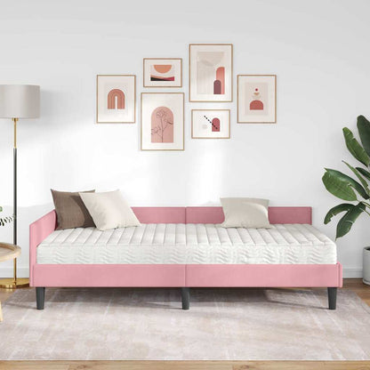 Eckbettgestell mit Matratze 2 stk. Rosa 90 x 200 cm Samt