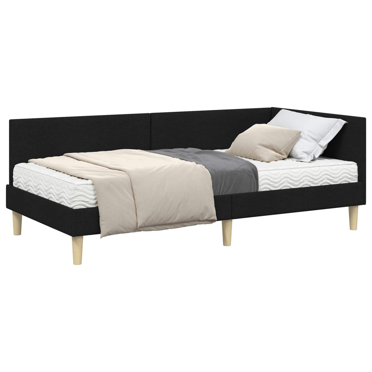 Eckbettgestell mit Matratze 2 stk. Schwarz 100 x 200 cm Stoff