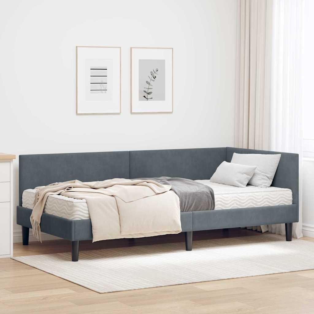 Eckbettgestell mit Matratze 2 stk. Dunkelgrau 90 x 200 cm Samt