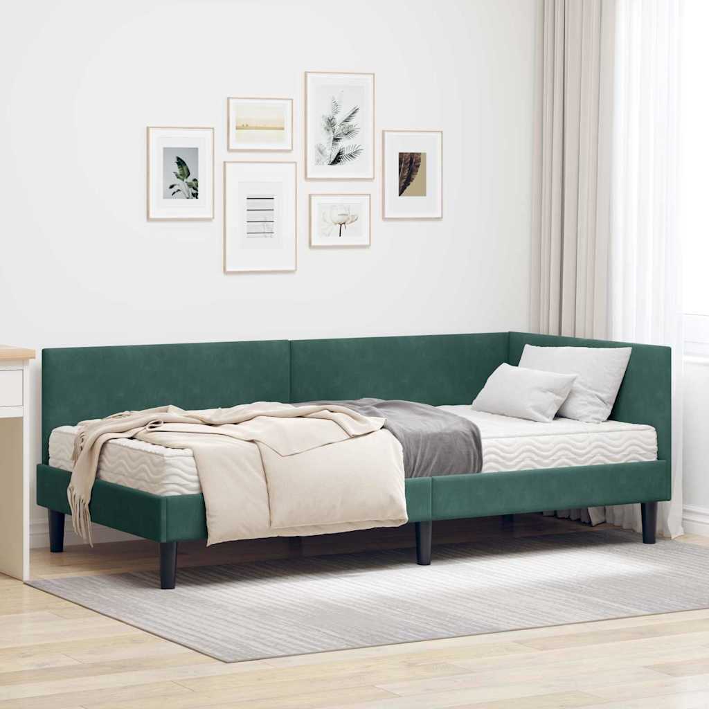 Eckbettgestell mit Matratze 2 stk. Dunkelgrün 90 x 200 cm Samt