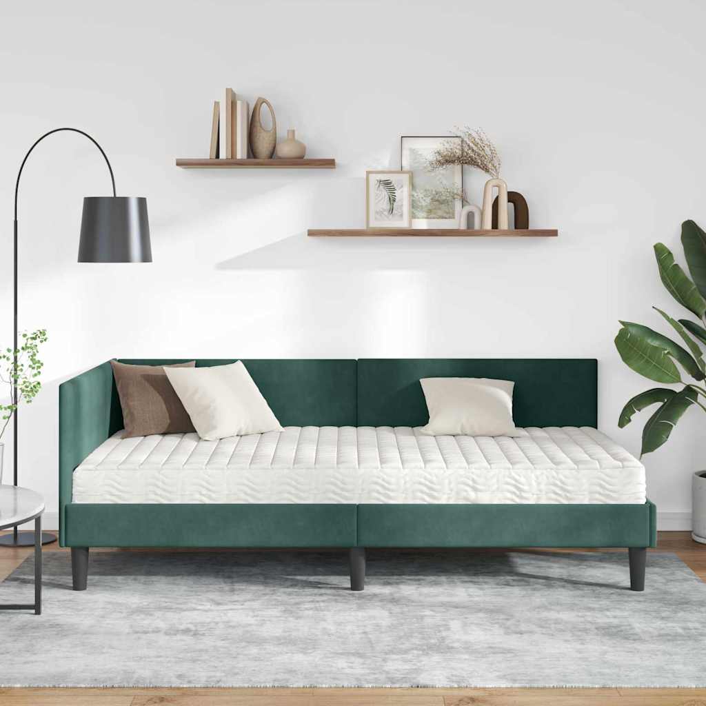 Eckbettgestell mit Matratze 2 stk. Dunkelgrün 90 x 200 cm Samt