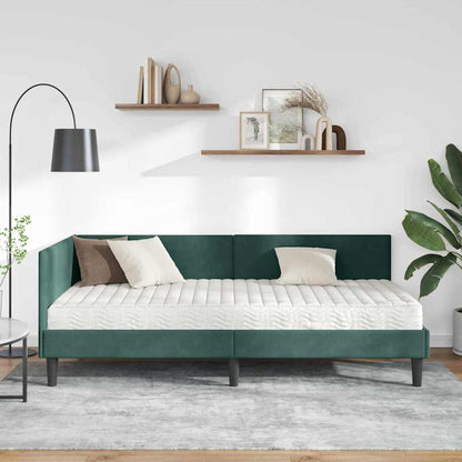 Eckbettgestell mit Matratze 2 stk. Dunkelgrün 90 x 200 cm Samt