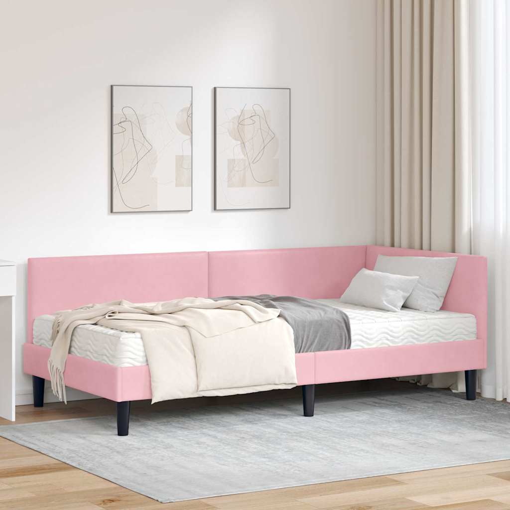 Eckbettgestell mit Matratze 2 stk. Rosa 90 x 200 cm Samt