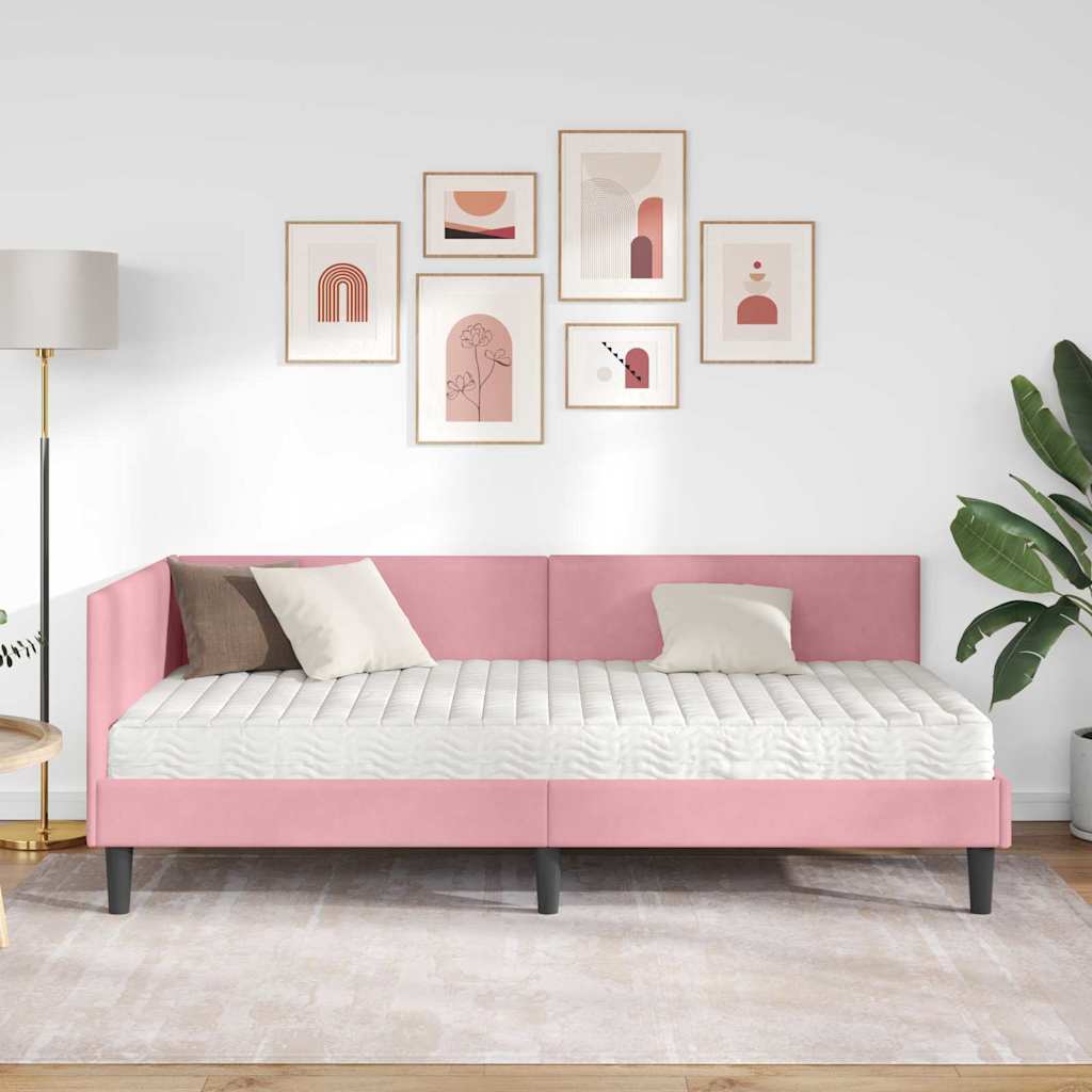 Eckbettgestell mit Matratze 2 stk. Rosa 90 x 200 cm Samt