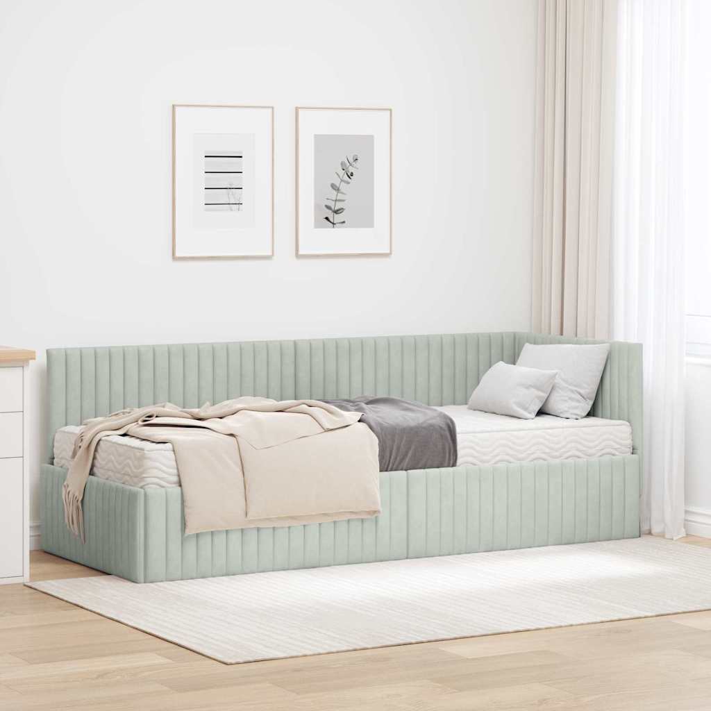 Eckbettgestell mit Matratze 2 stk. Hellgrau 80 x 200 cm Samt