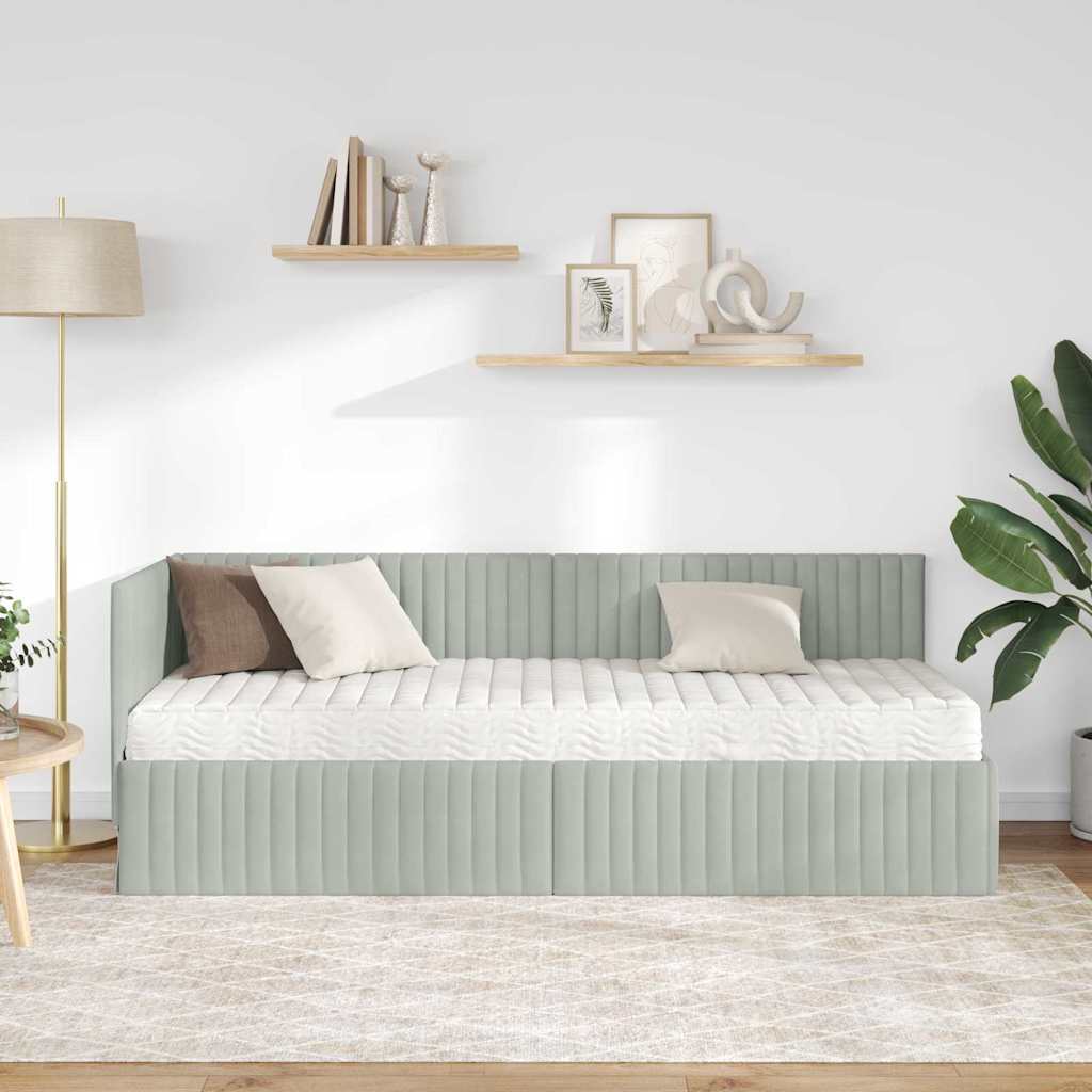Eckbettgestell mit Matratze 2 stk. Hellgrau 80 x 200 cm Samt