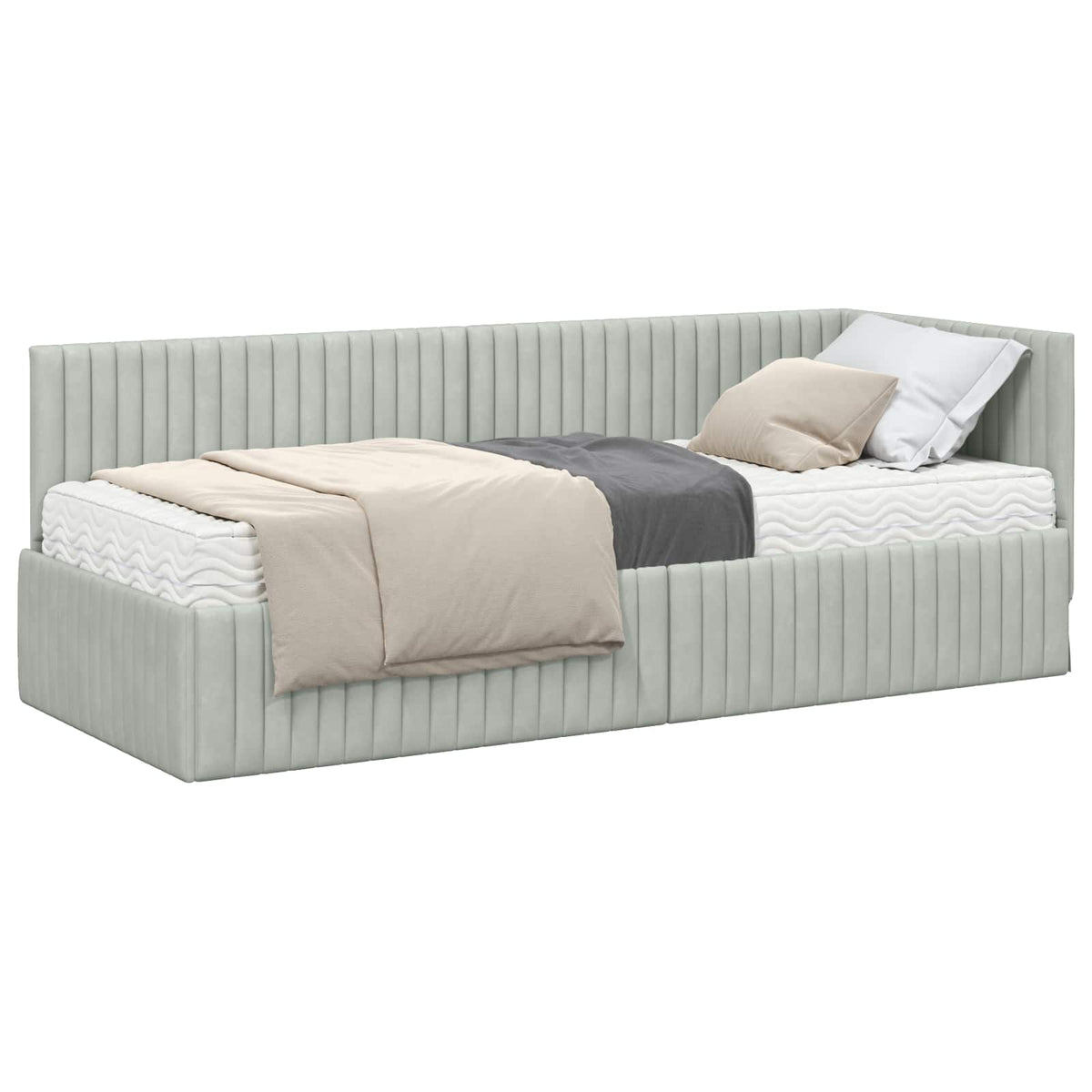 Eckbettgestell mit Matratze 2 stk. Hellgrau 80 x 200 cm Samt
