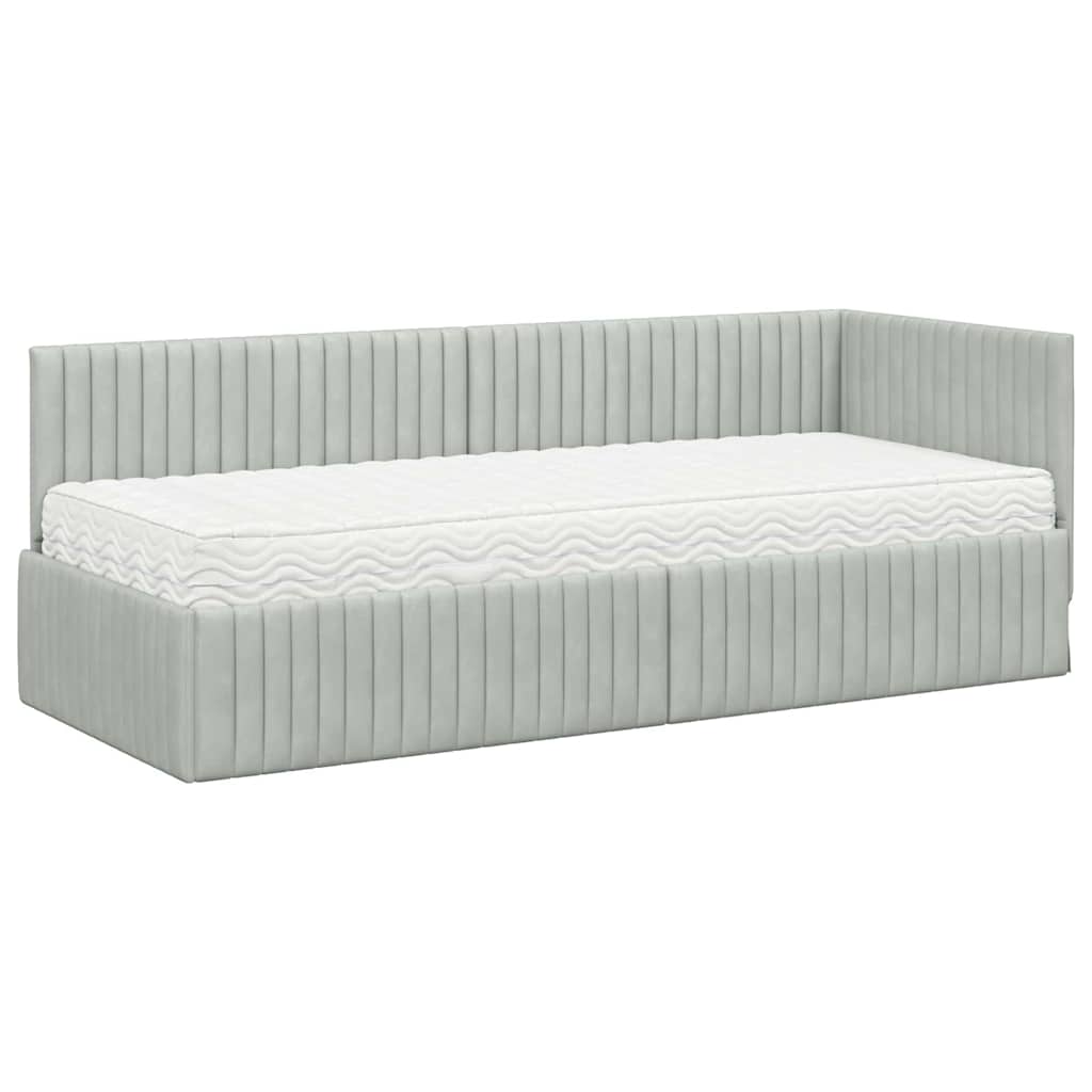 Eckbettgestell mit Matratze 2 stk. Hellgrau 80 x 200 cm Samt