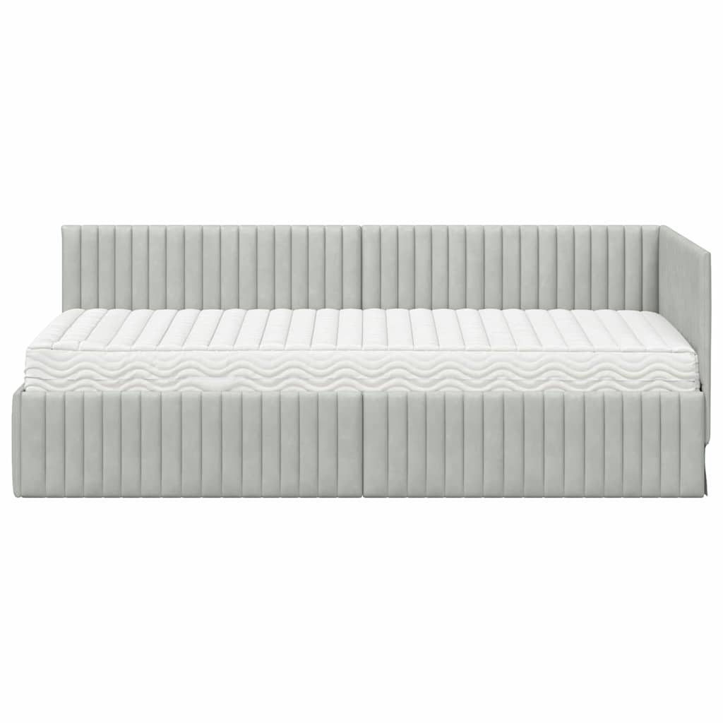 Eckbettgestell mit Matratze 2 stk. Hellgrau 80 x 200 cm Samt