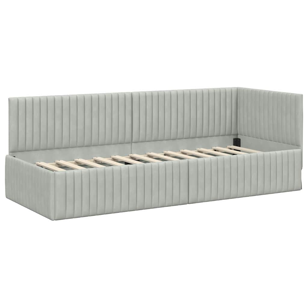 Eckbettgestell mit Matratze 2 stk. Hellgrau 80 x 200 cm Samt