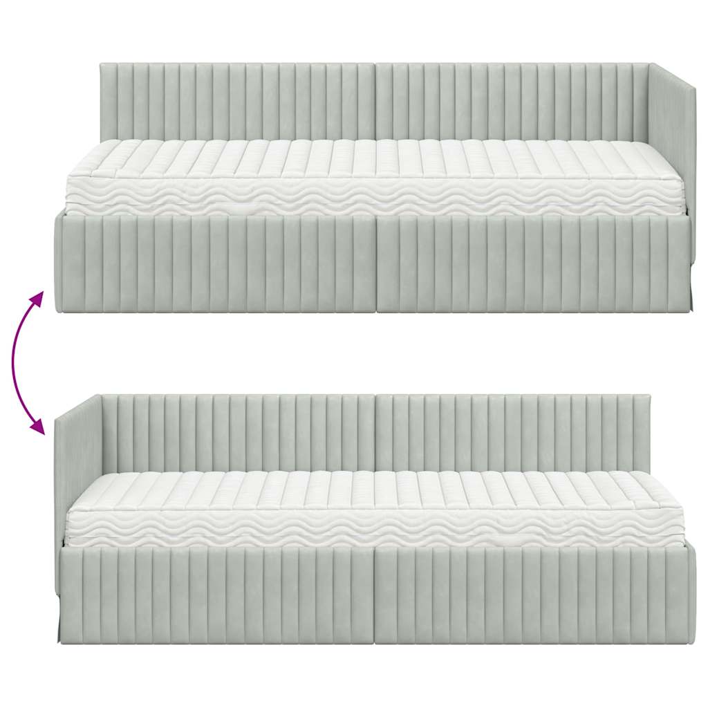 Eckbettgestell mit Matratze 2 stk. Hellgrau 80 x 200 cm Samt