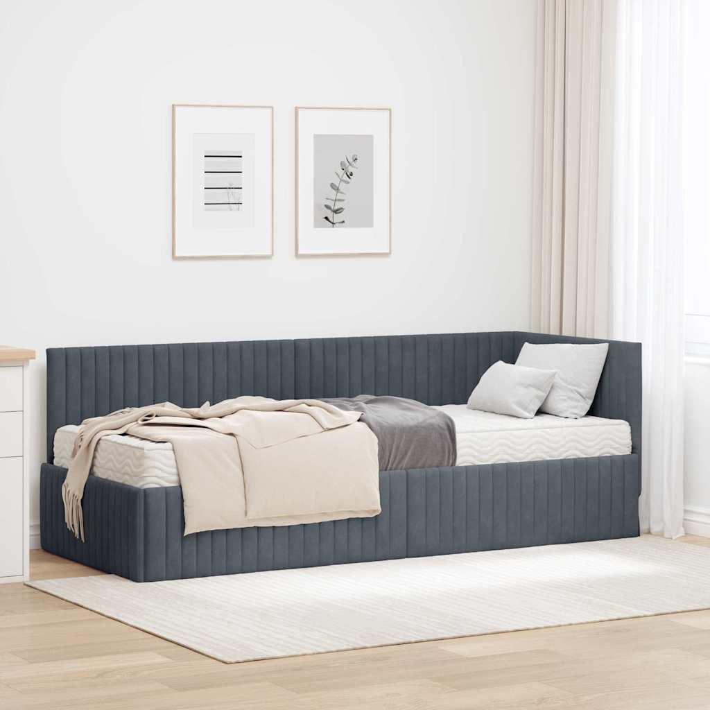 Eckbettgestell mit Matratze 2 stk. Dunkelgrau 80 x 200 cm Samt