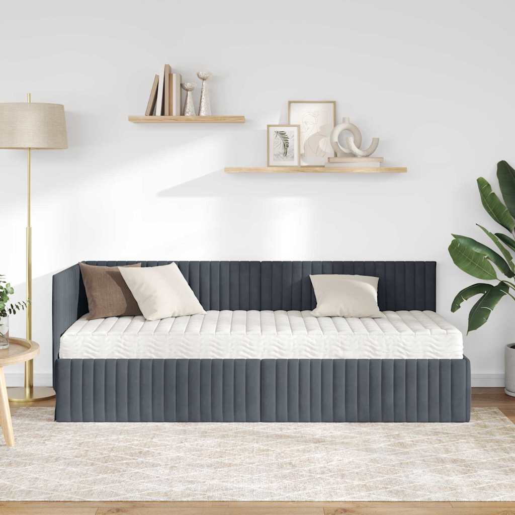 Eckbettgestell mit Matratze 2 stk. Dunkelgrau 80 x 200 cm Samt